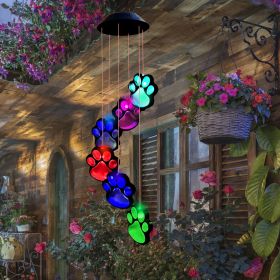 1pc; Paw Print Solar Wind Chimes For Outside; Dogs Cat Pet Paw Print Remembrance Wind Chimes; Waterproof Color Changing Solar Hanging Lights; Sympathy