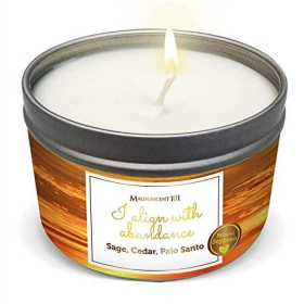 MAGNIFICENT 101 Affirmations Sage, Cedar, Palo Santo, Sprinkle of sage Leaves Smudge Candle for House Energy Cleansing