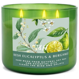 Fresh Eucalyptus Bergamot Candle 3 Wick | Natural Soy Wax Candle for Home, 15.8 Oz Large Aromatherapy Candle for Relaxation