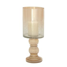 DecMode Gold Glass Handmade Turned Style Pillar Hurricane Lamp with Faux Mercury Glass Finish