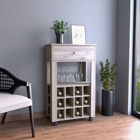 Bar Cart Bayamon, Twelve Wine Cubbies, Four Legs, Light Gray Finish