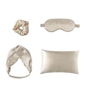 Double-sided Silk Eye Mask Pillowcase Hair Tie Four-piece Set (Color: Champagne)